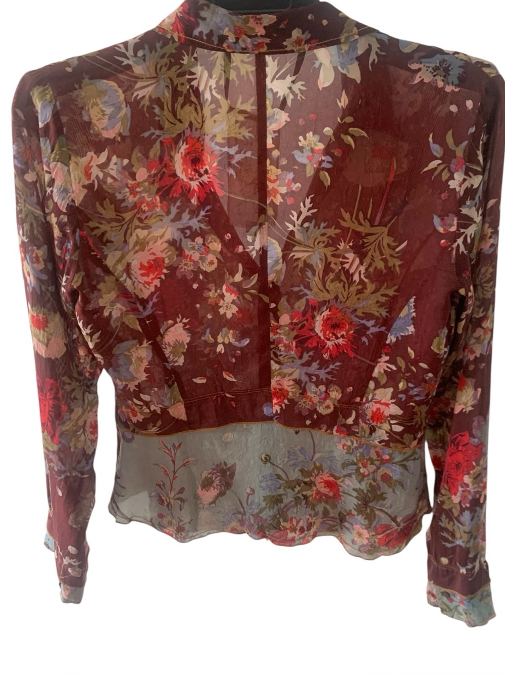 Johnny Was Floral Sheer Layered Button Front Blouse Boho Size S Like New - Picture 2 of 12